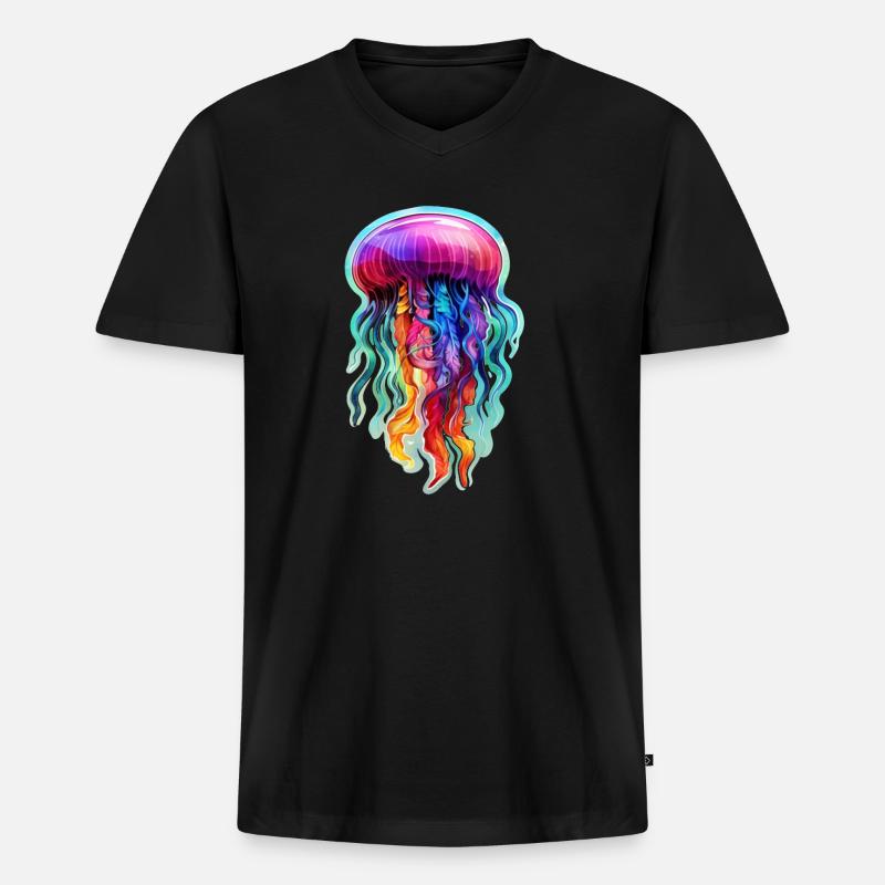 Bunte Qualle - Männer Premium Bio T-Shirt mit V-Ausschnitt - Schwarz