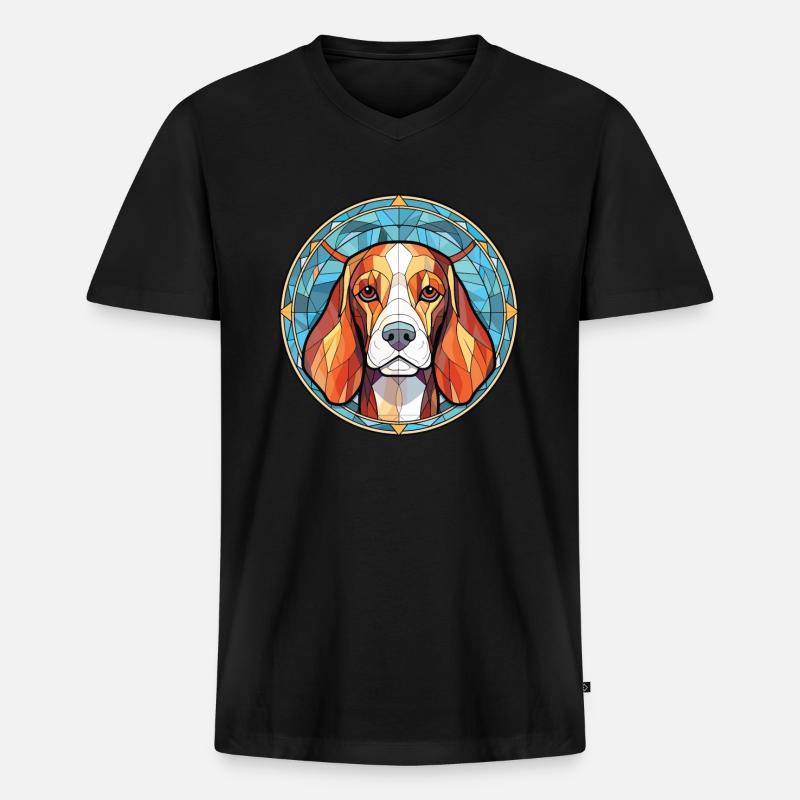Beagle Hunderasse bunte Aquarell-Illustration - Männer Premium Bio T-Shirt mit V-Ausschnitt - Schwarz