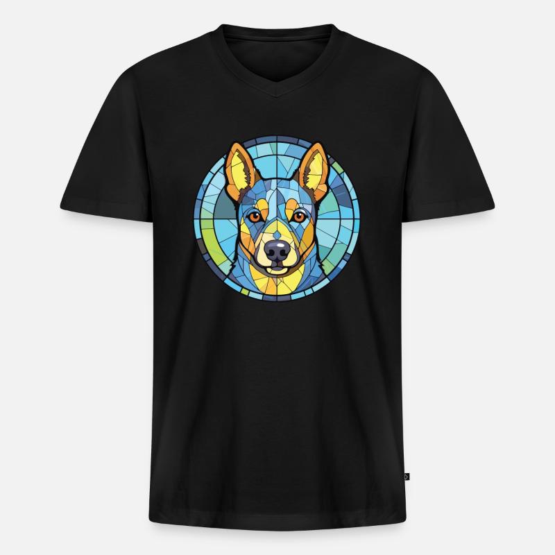Blaue Heeler-Hunderasse Aquarell-Illustration - Männer Premium Bio T-Shirt mit V-Ausschnitt - Schwarz