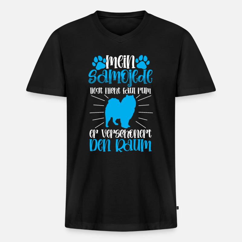 Samojede verschönert den Raum Samojedenspitz - Männer Premium Bio T-Shirt mit V-Ausschnitt - Schwarz