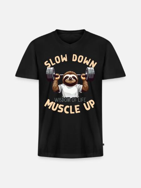 Motiverende dovendyr træning Bodybuilding Sjov - Premium økologisk T-shirt med V-hals til mænd - sort