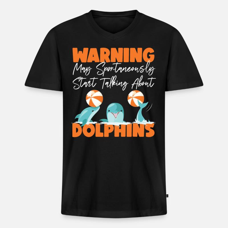 Dolphin Warning May Spontaneously - Männer Premium Bio T-Shirt mit V-Ausschnitt - Schwarz
