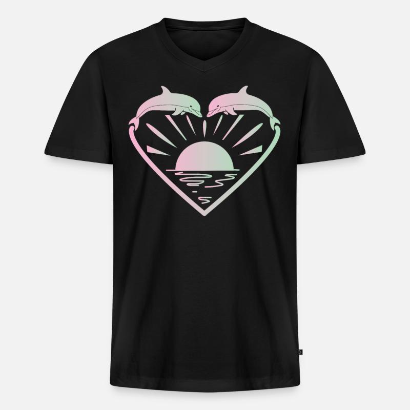 Dolphin Heart Sunset - Männer Premium Bio T-Shirt mit V-Ausschnitt - Schwarz