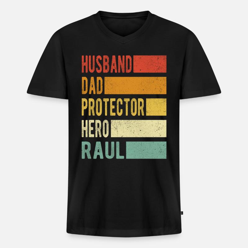 Raul Name Papa Geschenk - Männer Premium Bio T-Shirt mit V-Ausschnitt - Schwarz