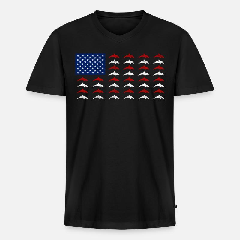 Dolphin American Flag - Männer Premium Bio T-Shirt mit V-Ausschnitt - Schwarz