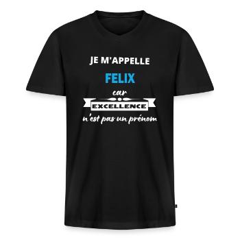Je m'appelle excellence Felix - T-shirt encolure en V Premium bio Homme - noir - Devant - Nico (187cm)