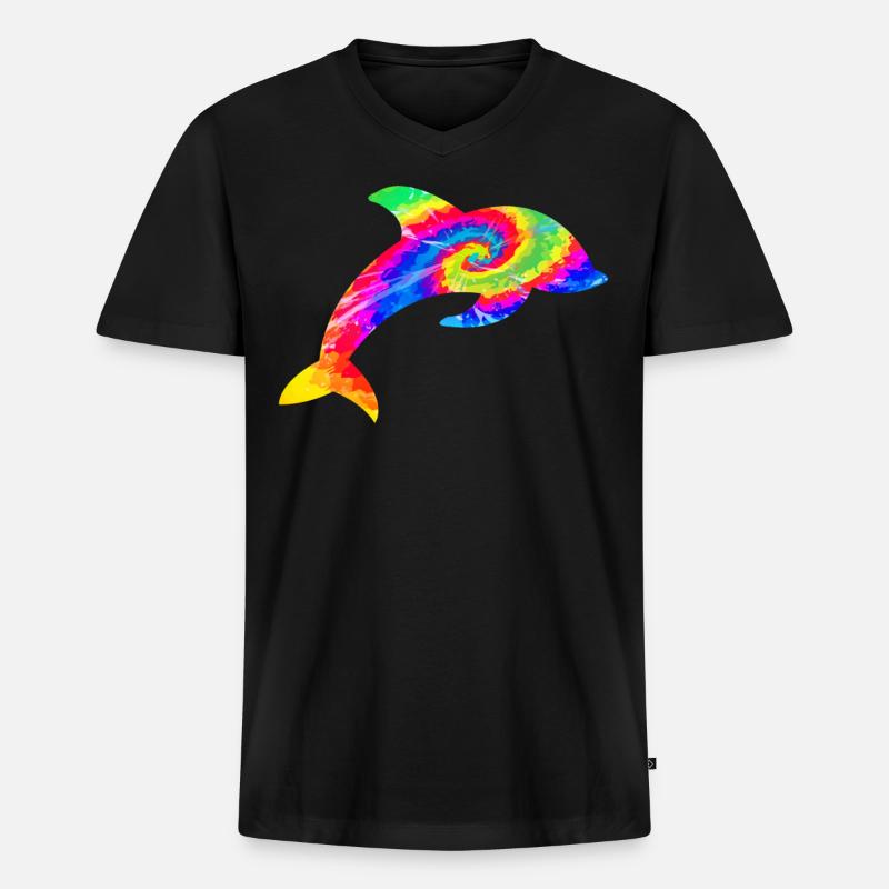 Dolphin Tie Dye - Männer Premium Bio T-Shirt mit V-Ausschnitt - Schwarz