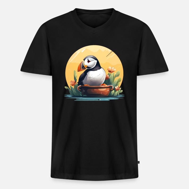 Papageientaucher - Männer Premium Bio T-Shirt mit V-Ausschnitt - Schwarz