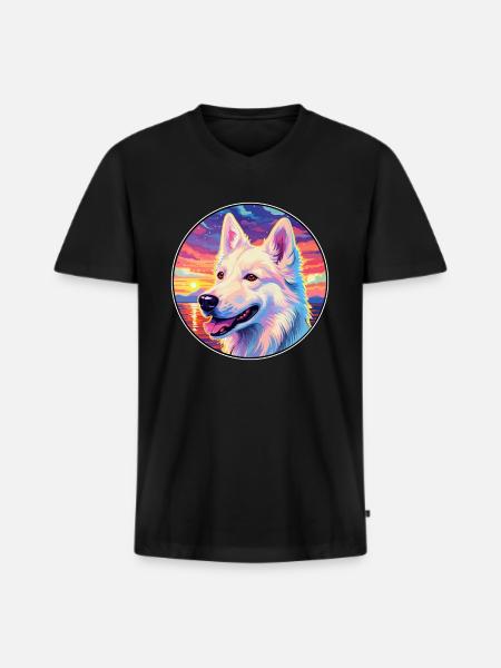 Chien de berger blanc race coloré dessin animé Watercol - T-shirt encolure en V Premium bio Homme - noir