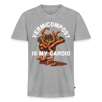 Ver de terre Vermicompost Ver de vermicompost Ver de fermier - T-shirt encolure en V Premium bio Homme - gris chiné - Devant