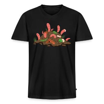 Ver de terre Vermicompost Ver de vermicompost Ver de fermier - T-shirt encolure en V Premium bio Homme - noir - Devant - Nico (187cm)