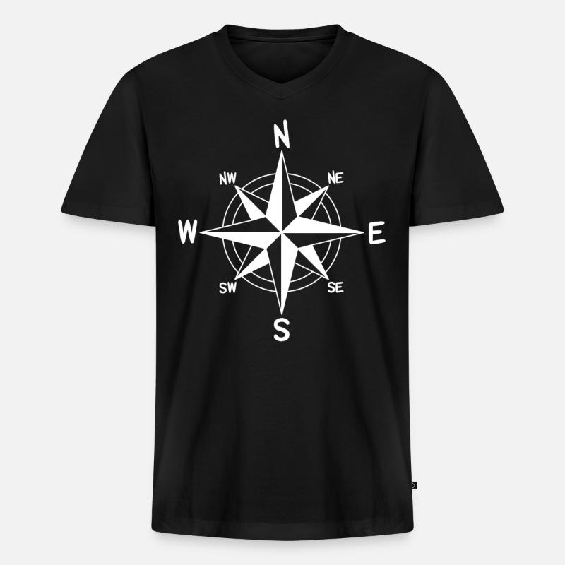 Windrose Kompass Abenteuerlust - Männer Premium Bio T-Shirt mit V-Ausschnitt - Schwarz