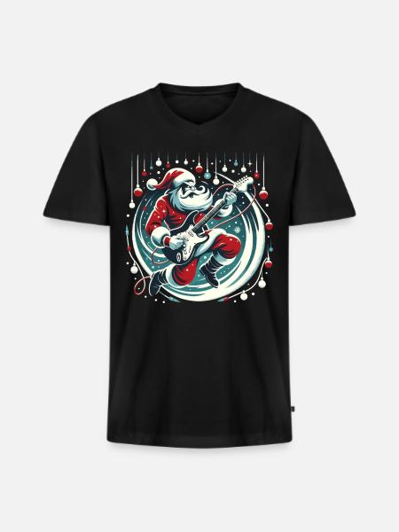 Guitar Player Santa Christmas Guitarist - Men's Premium Organic T-shirt with V-neck - black