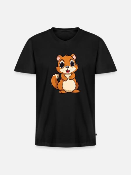 Jordegern Sød tegneserie Kawaii Akvarel Dyr Kæledyr - Premium økologisk T-shirt med V-hals til mænd - sort