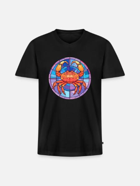 Krabben-Buntglas-Cartoon-Kawaii-Tier - Männer Premium Bio T-Shirt mit V-Ausschnitt - Schwarz