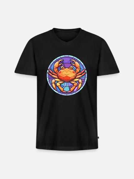 Krabben-Buntglas-Cartoon-Kawaii-Tier - Männer Premium Bio T-Shirt mit V-Ausschnitt - Schwarz