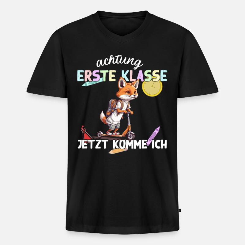 Fuchs Erstklässler Einschulung Schulstart Design - Männer Premium Bio T-Shirt mit V-Ausschnitt - Schwarz