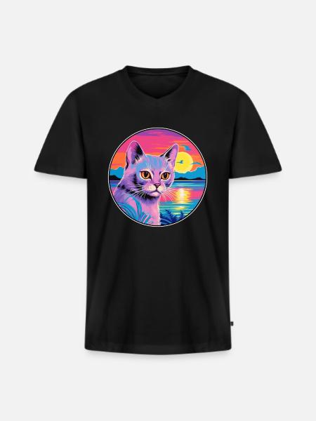 Korat Cat Breed Akvarel tegneserie Kawaii Pet - Premium økologisk T-shirt med V-hals til mænd - sort