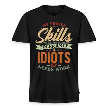 Mes compétences relationnelles sont très bonnes. C’est ma tolérance - T-shirt encolure en V Premium bio Homme - noir - Devant - Nico (187cm)