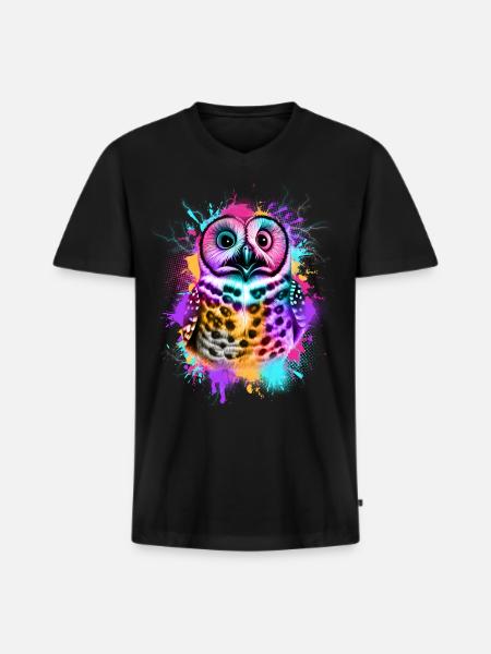 Eule Bunte Graffiti Eule - Männer Premium Bio T-Shirt mit V-Ausschnitt - Schwarz