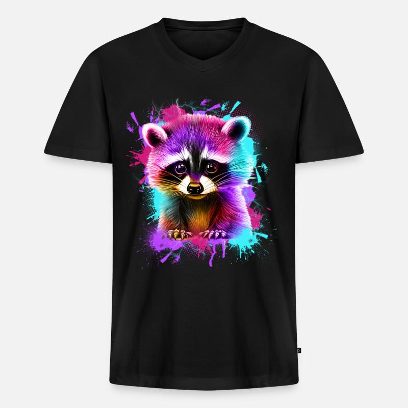 Waschbär - Männer Premium Bio T-Shirt mit V-Ausschnitt - Schwarz
