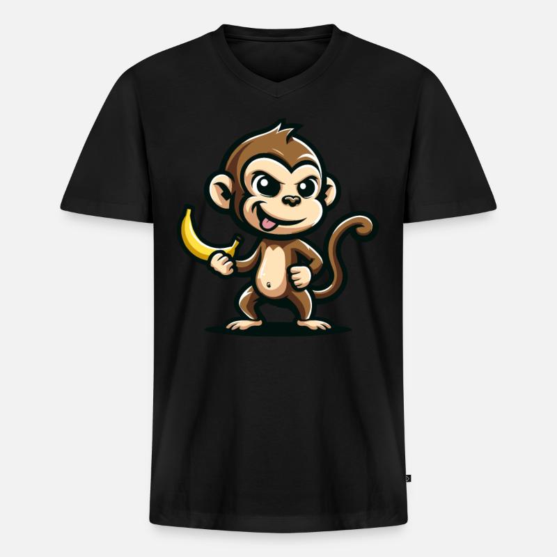 Affe mit Banane frech - Männer Premium Bio T-Shirt mit V-Ausschnitt - Schwarz