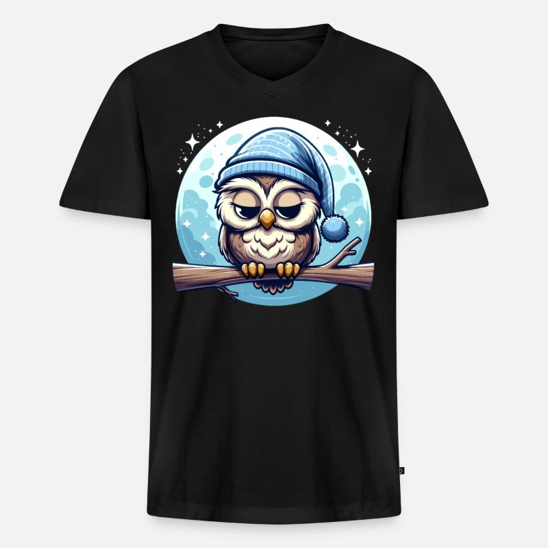 Eule Schlummertrunk Schlafeule Mond - Männer Premium Bio T-Shirt mit V-Ausschnitt - Schwarz