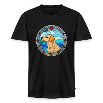 Neuseeland Heading Hund Rasse Buntglas Colorf - Männer Premium Bio T-Shirt mit V-Ausschnitt - Schwarz - Vorne - Nico (187cm)