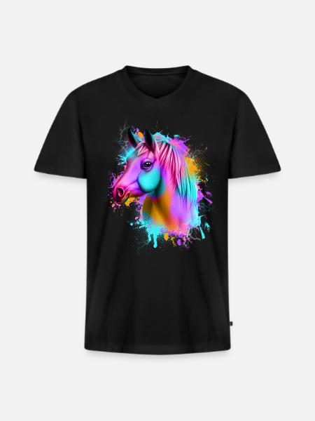 Pferd Graffiti Bunt - Männer Premium Bio T-Shirt mit V-Ausschnitt - Schwarz