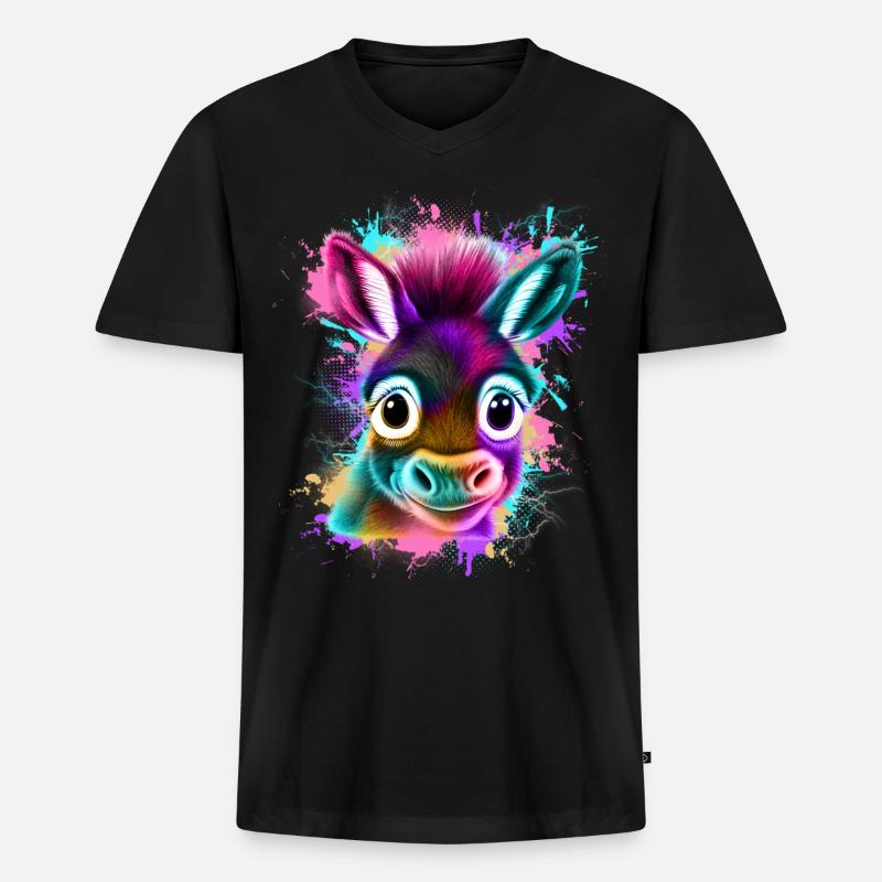 Esel Graffiti Bunt - Männer Premium Bio T-Shirt mit V-Ausschnitt - Schwarz