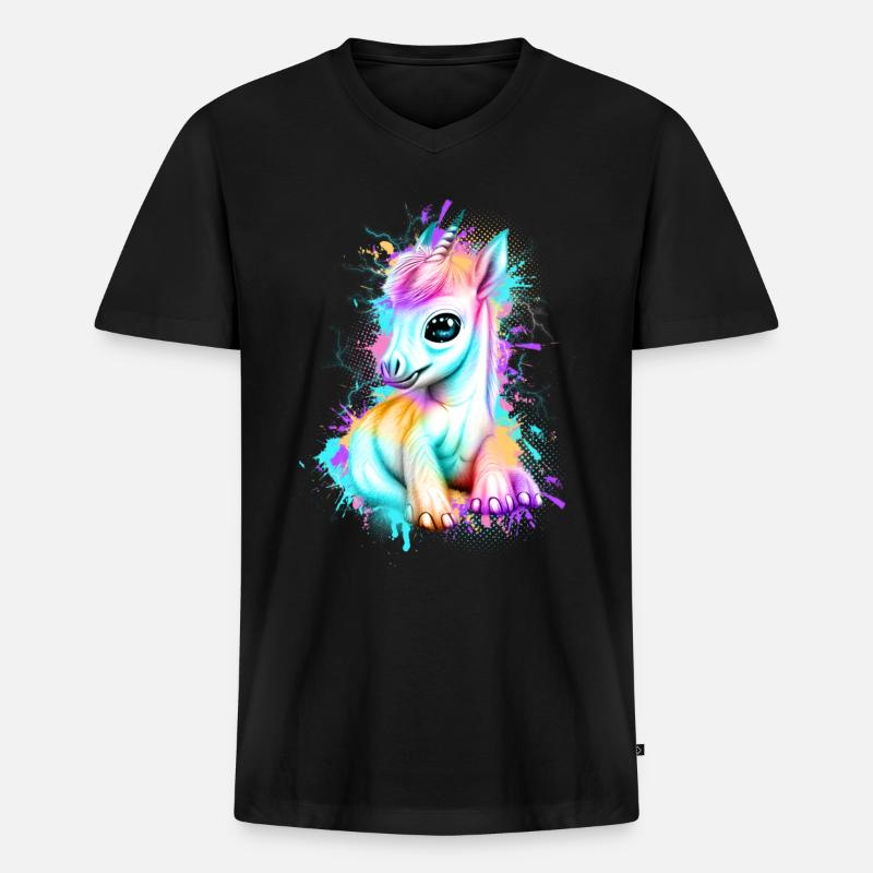 Einhorn Graffiti Bunt - Männer Premium Bio T-Shirt mit V-Ausschnitt - Schwarz