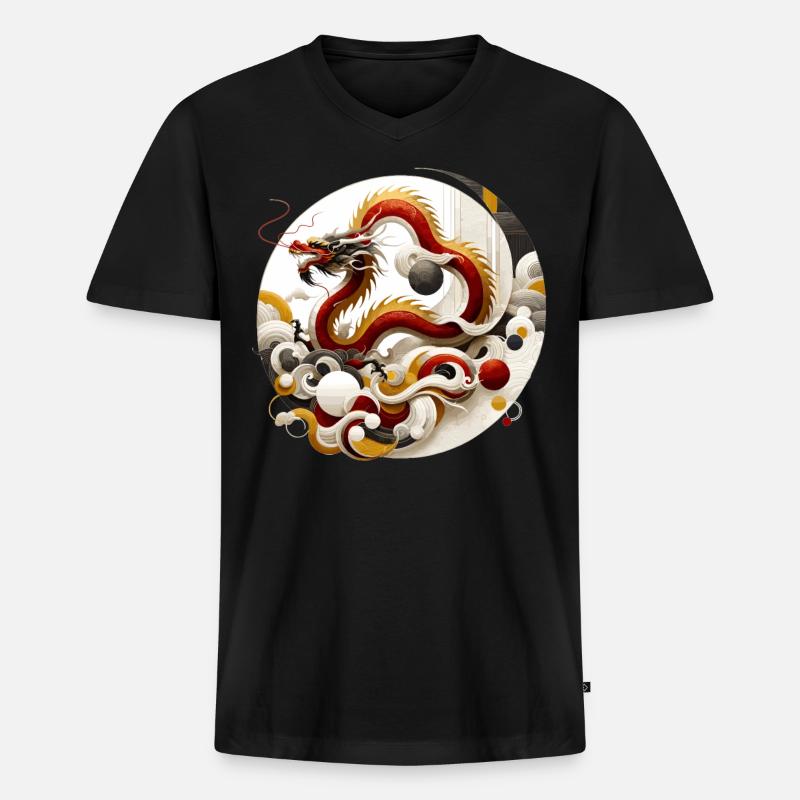 Drache Chinesische Kunst - Männer Premium Bio T-Shirt mit V-Ausschnitt - Schwarz