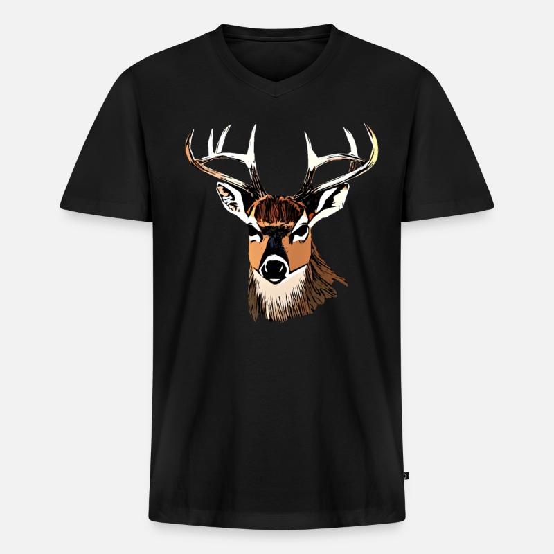 Rothirsch Geweih mit Hirschgeweih - Männer Premium Bio T-Shirt mit V-Ausschnitt - Schwarz