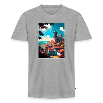 Viana do Castelo Portugal Affiche de voyage vintage - T-shirt encolure en V Premium bio Homme - gris chiné - Devant