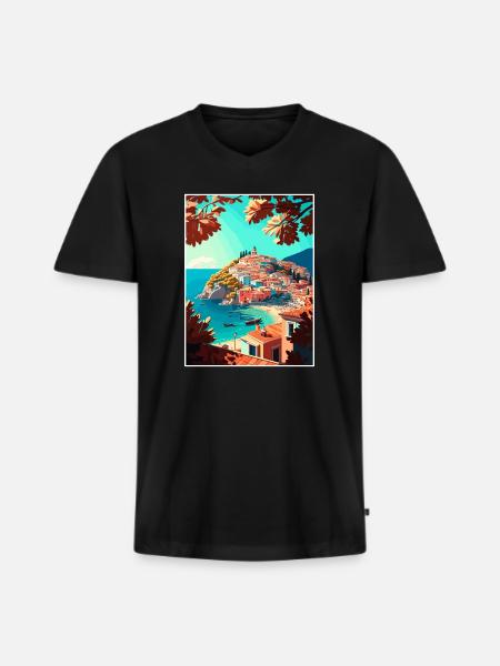 Parga Grækenland Dekoration Vintage Rejseplakat WPA - Premium økologisk T-shirt med V-hals til mænd - sort