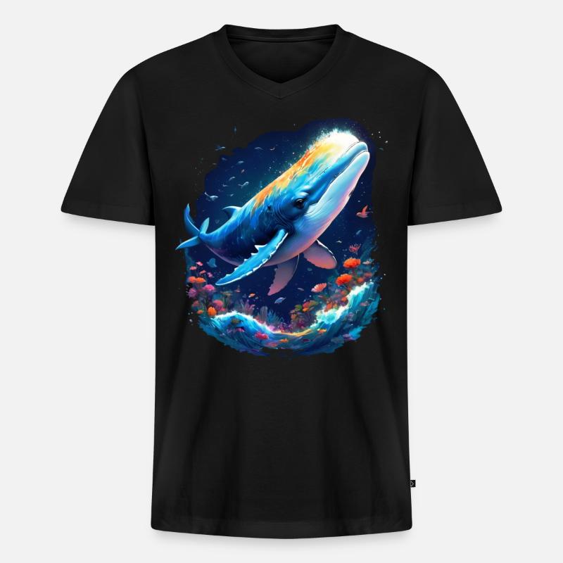 Blauwal - Männer Premium Bio T-Shirt mit V-Ausschnitt - Schwarz