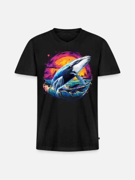 Blauwal - Männer Premium Bio T-Shirt mit V-Ausschnitt - Schwarz
