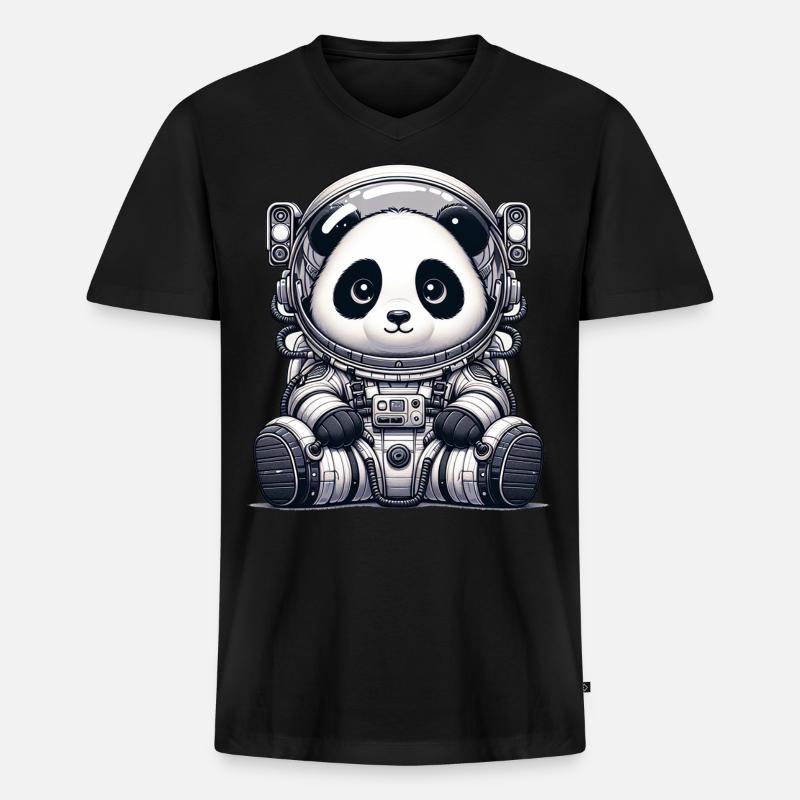 Cute Panda Astronaut - Männer Premium Bio T-Shirt mit V-Ausschnitt - Schwarz