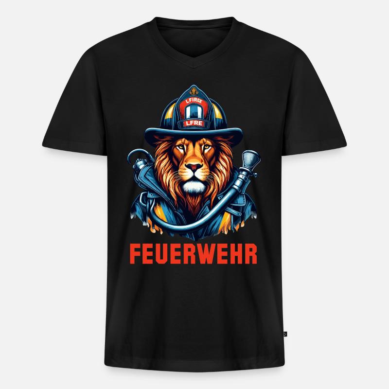 Feuerwehr Löwe Geschenk - Männer Premium Bio T-Shirt mit V-Ausschnitt - Schwarz