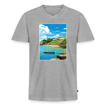 Polkerris Cornwall Vintage Voyage Poster Souvenir - T-shirt encolure en V Premium bio Homme - gris chiné - Devant