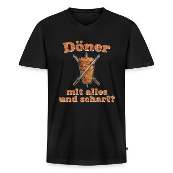 Döner mit alles und scharf - Männer Premium Bio T-Shirt mit V-Ausschnitt - Schwarz - Vorne - Nico (187cm)