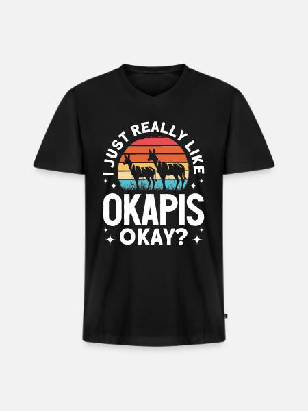 Lustiger Tierpfleger Okapi-liebhaber - Männer Premium Bio T-Shirt mit V-Ausschnitt - Schwarz