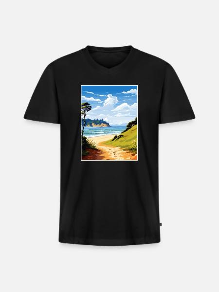 Abel Tasman kystspor New Zealand souvenir - Premium økologisk T-shirt med V-hals til mænd - sort