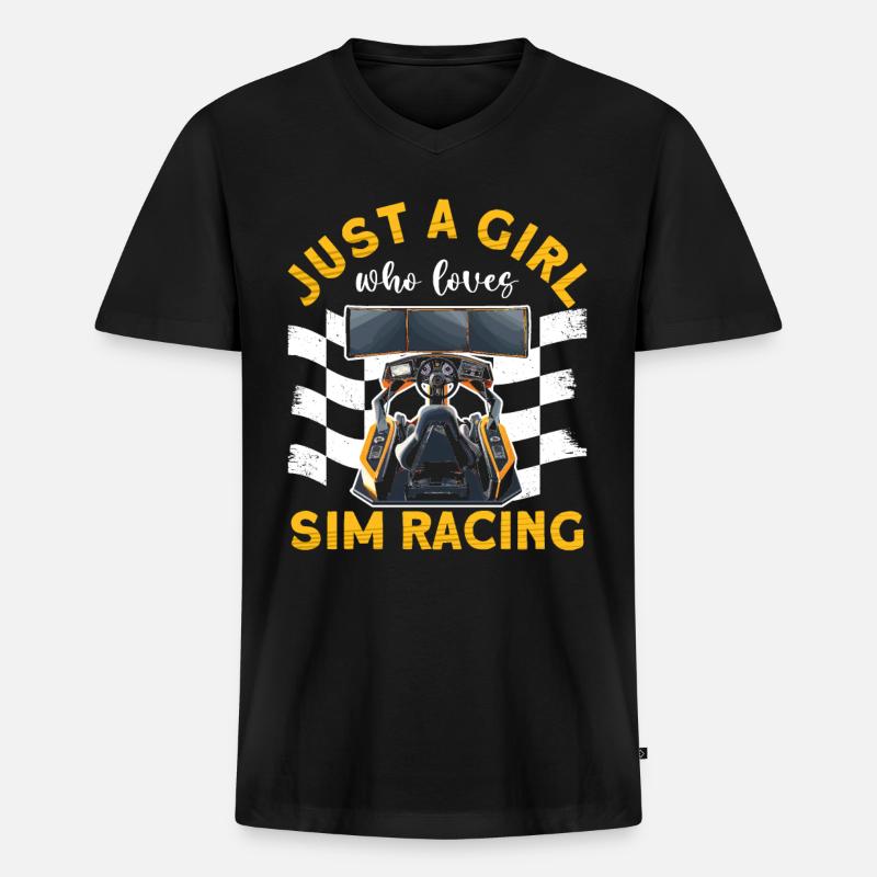 Simulator Cockpit Esports Sim Racing - Männer Premium Bio T-Shirt mit V-Ausschnitt - Schwarz