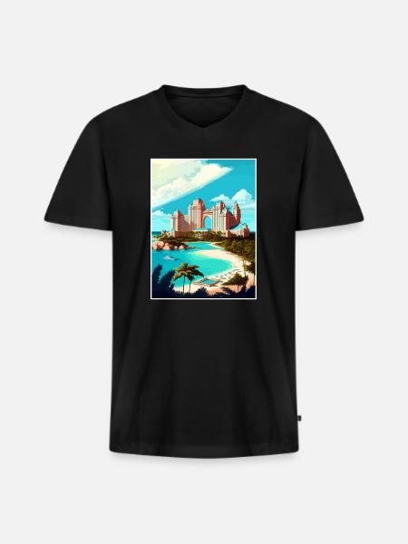 Atlantis Paradise Caribbean Vintage Travel Poster - Men's Premium Organic T-shirt with V-neck - black