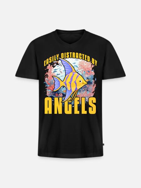 Easily distracted by Angels - Men's Premium Organic T-shirt with V-neck - black