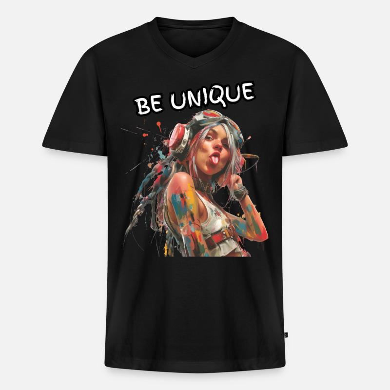 BE UNIQUE. Selbsttreue, Selbstbewusst, Individual, - Männer Premium Bio T-Shirt mit V-Ausschnitt - Schwarz