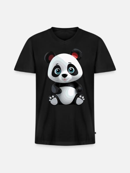 Panda - Männer Premium Bio T-Shirt mit V-Ausschnitt - Schwarz