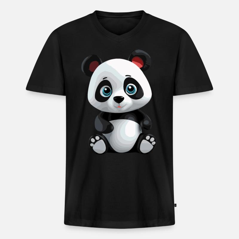 Panda - Männer Premium Bio T-Shirt mit V-Ausschnitt - Schwarz