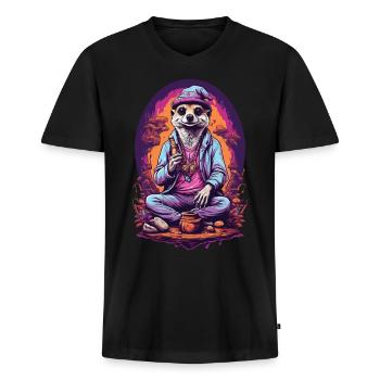 Psychedelic Erdmännchen Art Goa Design - Männer Premium Bio T-Shirt mit V-Ausschnitt - Schwarz - Vorne - Nico (187cm)
